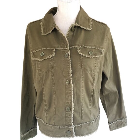Habitat Olive Green Utility Jacket Women’s Small, Button Front, Frayed Hem - Picture 1 of 9